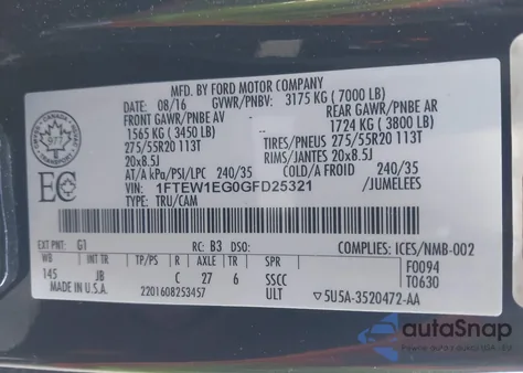 2016 Ford F-150 Xlt z USA, uszkodzony, nr VIN 1FTEW1EG0GFD25321